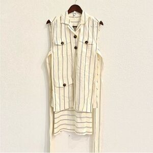 Striped Sleeveless Button Front Utility Vest